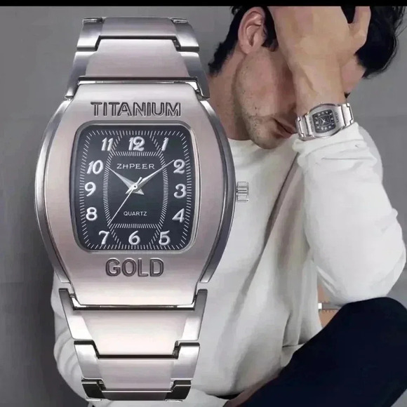 Men's Barrel-shaped Square Bezel Business Casual Quartz Watch + 1 Alloy Bracelet - Picture 3 of 4